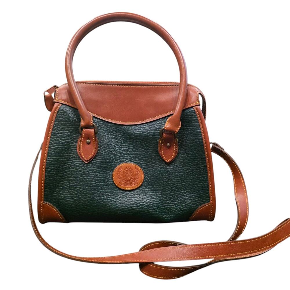 Splendid Pebbled Hunter Green & Brown Purse Handbag 2 Handles and Shoulder Strap